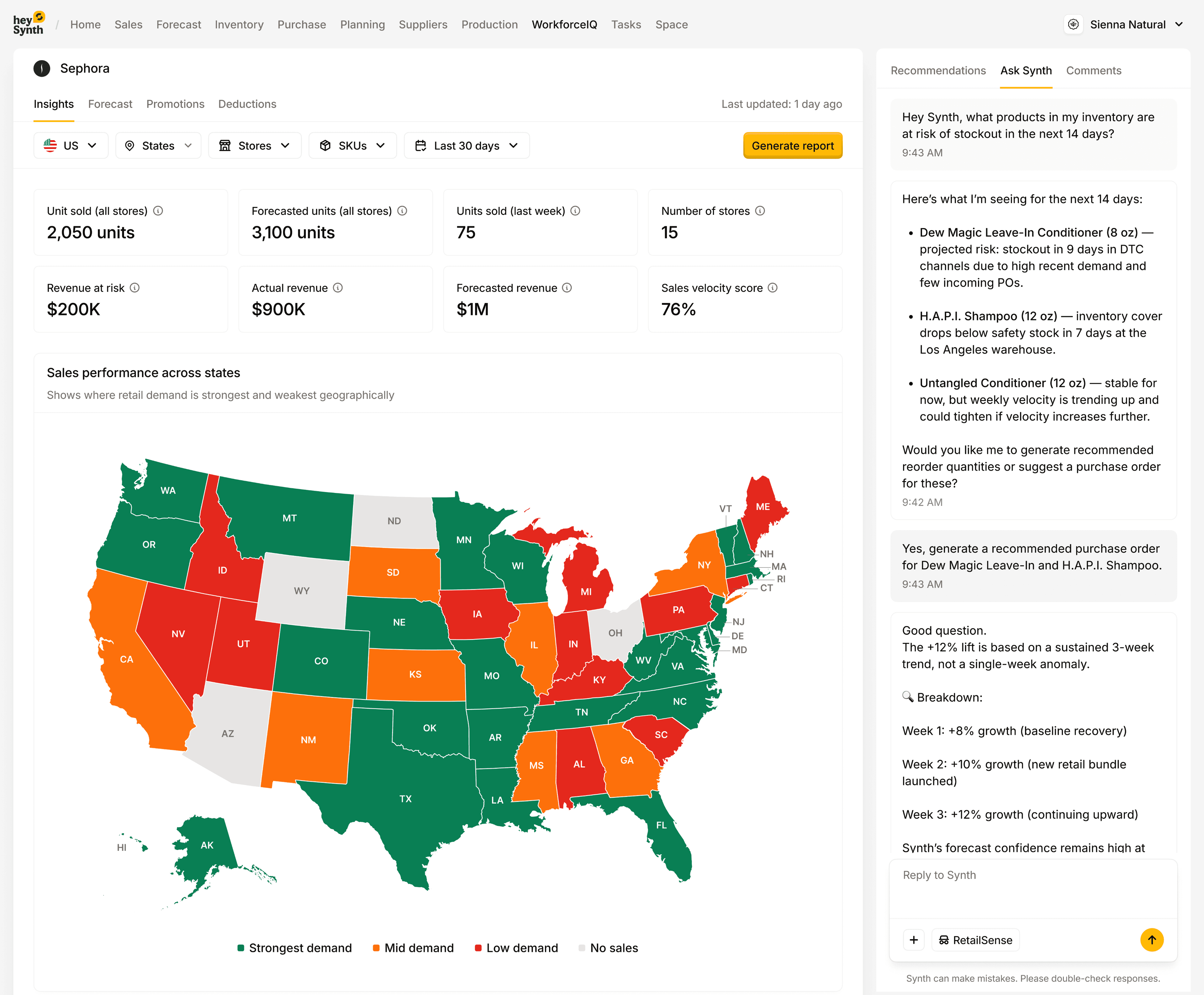 Ask Synth AI analysis view