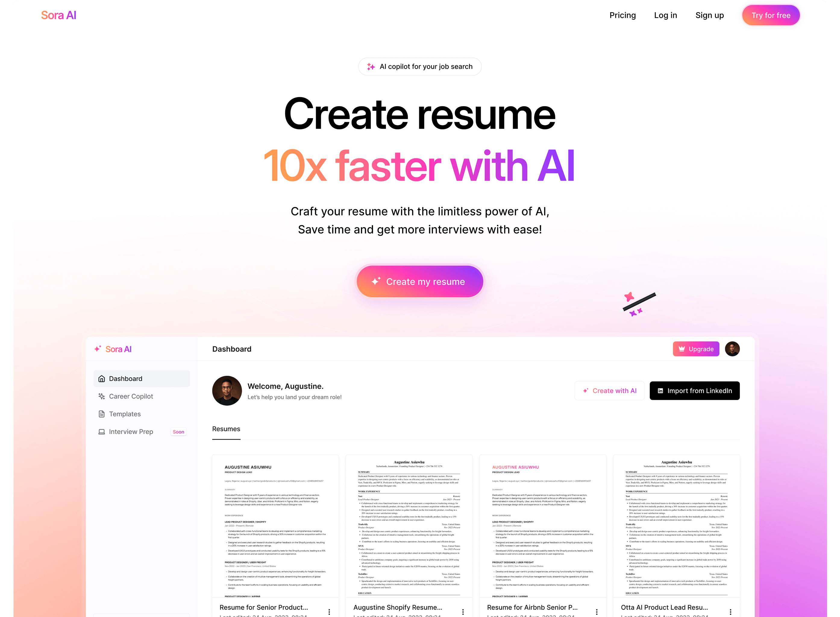 Sora - AI resume builder for tech professionals