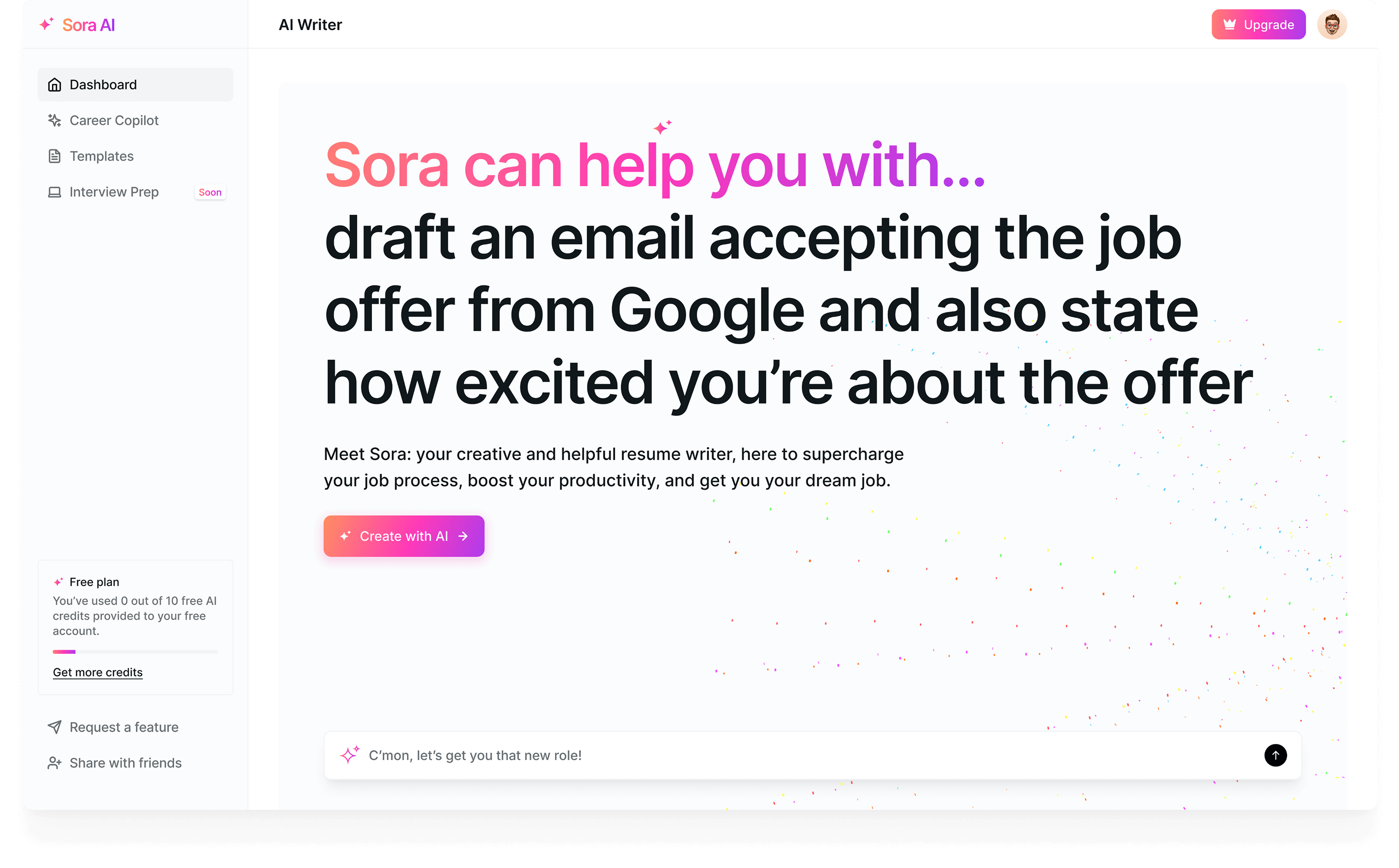 Sora - AI resume builder for tech professionals